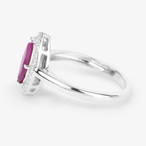 1.57 Carat Genuine Ruby and White Diamond 14K White Gold Ring - Image 6