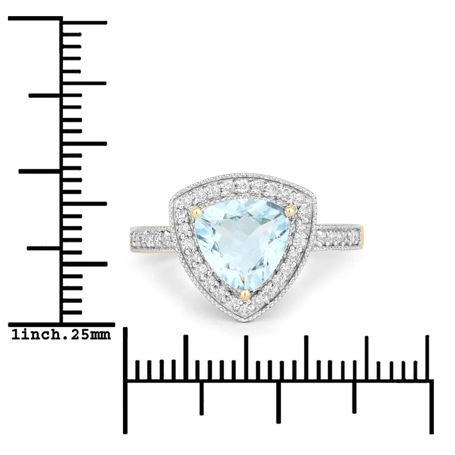 1.58 Carat Genuine Aquamarine and White Diamond 14K Yellow Gold Ring - Image 3