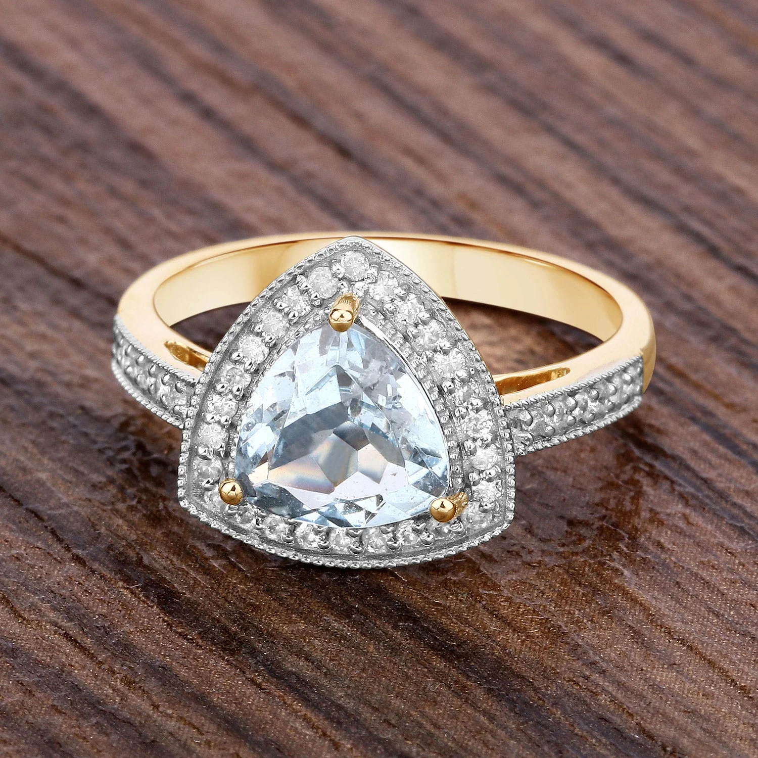 1.58 Carat Genuine Aquamarine and White Diamond 14K Yellow Gold Ring - Image 4