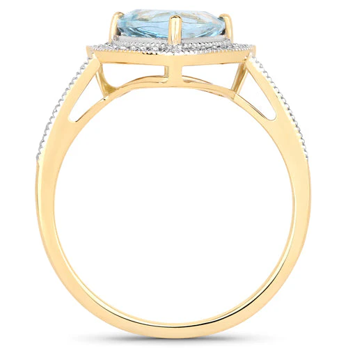 1.58 Carat Genuine Aquamarine and White Diamond 14K Yellow Gold Ring - Image 6