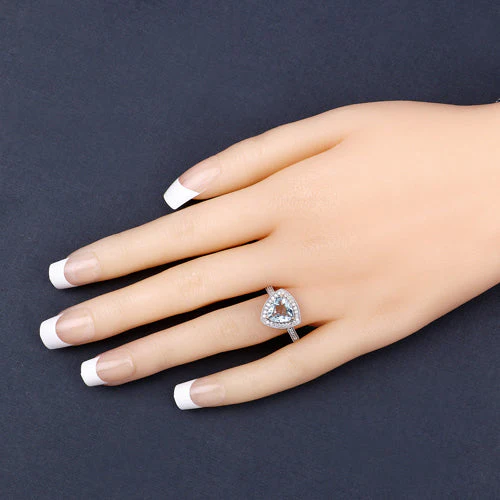 1.58 Carat Genuine Aquamarine and White Diamond 14K Yellow Gold Ring - Image 9
