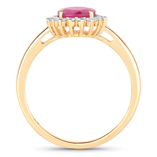 1.58 Carat Genuine Ruby and White Diamond 10K Yellow Gold Ring - Image 2