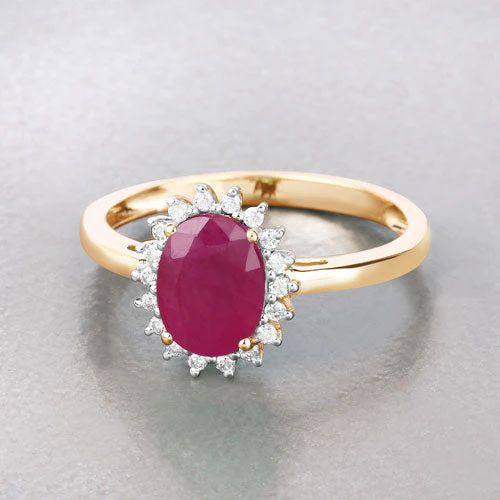 1.58 Carat Genuine Ruby and White Diamond 10K Yellow Gold Ring - Image 4