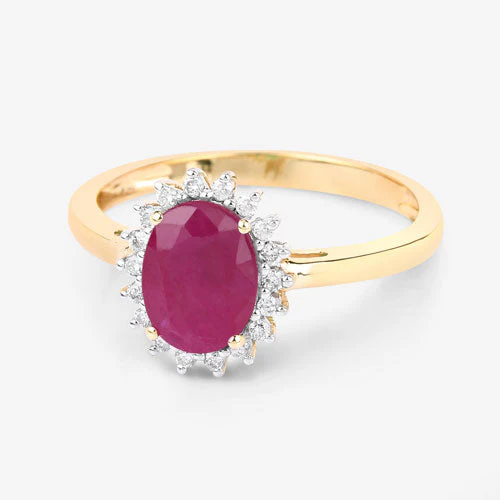 1.58 Carat Genuine Ruby and White Diamond 10K Yellow Gold Ring - Image 9