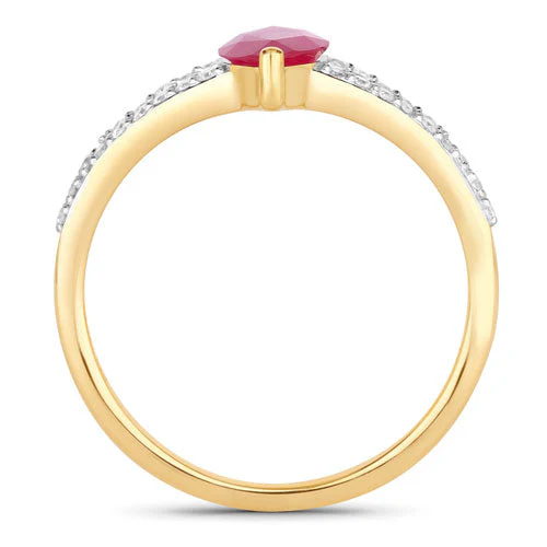 1.58 Carat Genuine Ruby and White Diamond 14K Yellow Gold Ring - Image 2
