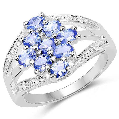 1.59 Carat Genuine Tanzanite and White Topaz .925 Sterling Silver Ring - Image 4