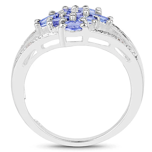 1.59 Carat Genuine Tanzanite and White Topaz .925 Sterling Silver Ring - Image 5