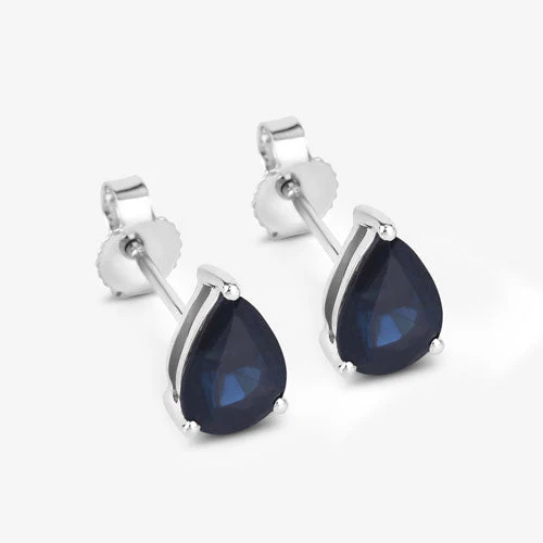 1.60 Carat Genuine Blue Sapphire 10K White Gold Earrings - Image 6