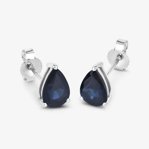 1.60 Carat Genuine Blue Sapphire 10K White Gold Earrings - Image 7
