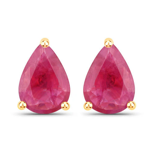 1.60 Carat Genuine Ruby 14K Yellow Gold Earrings