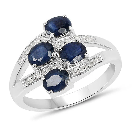 1.61 Carat Genuine Blue Sapphire and White Diamond .925 Sterling Silver Ring - Image 4