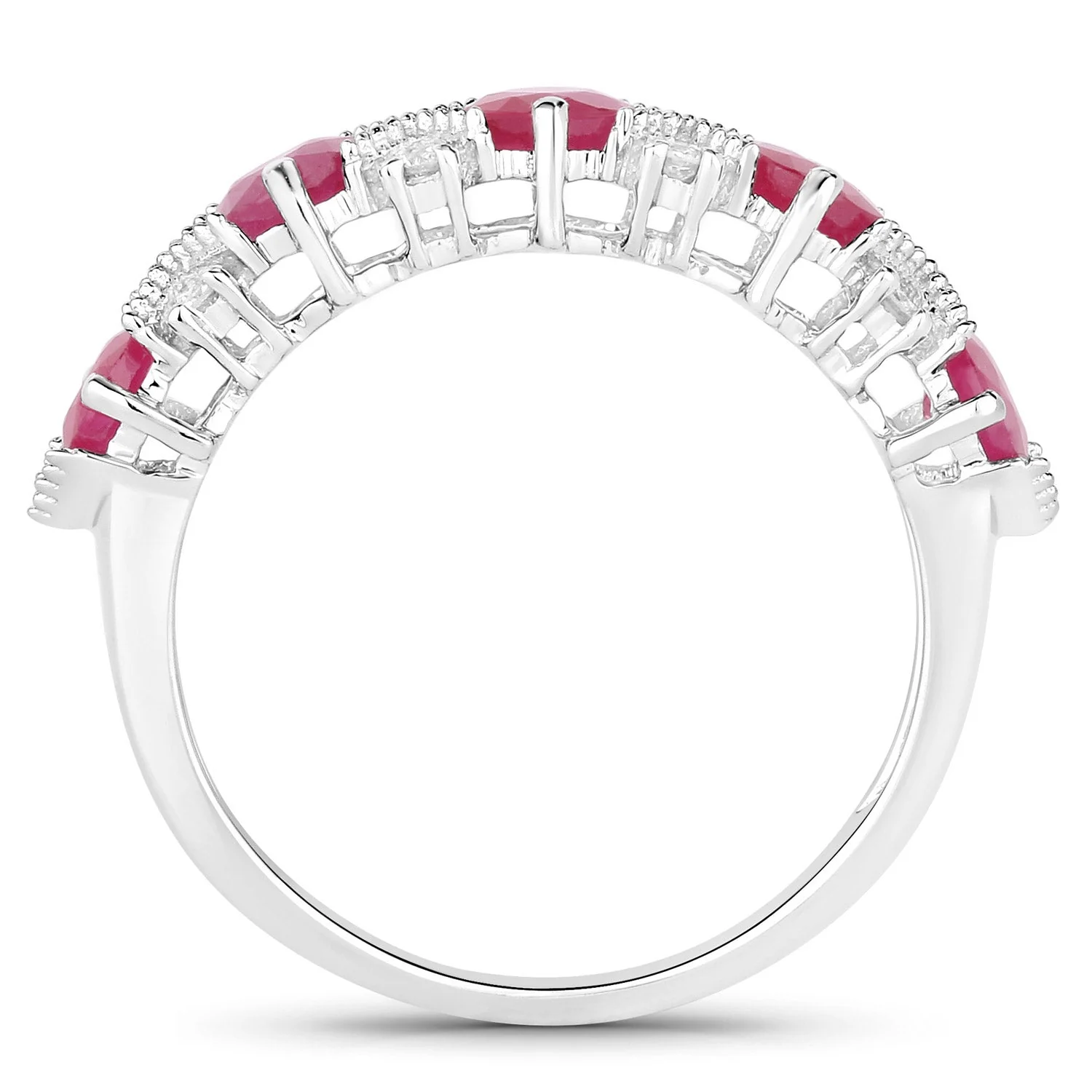 1.61 Carat Genuine Ruby and White Diamond 14K White Gold Ring - Image 2