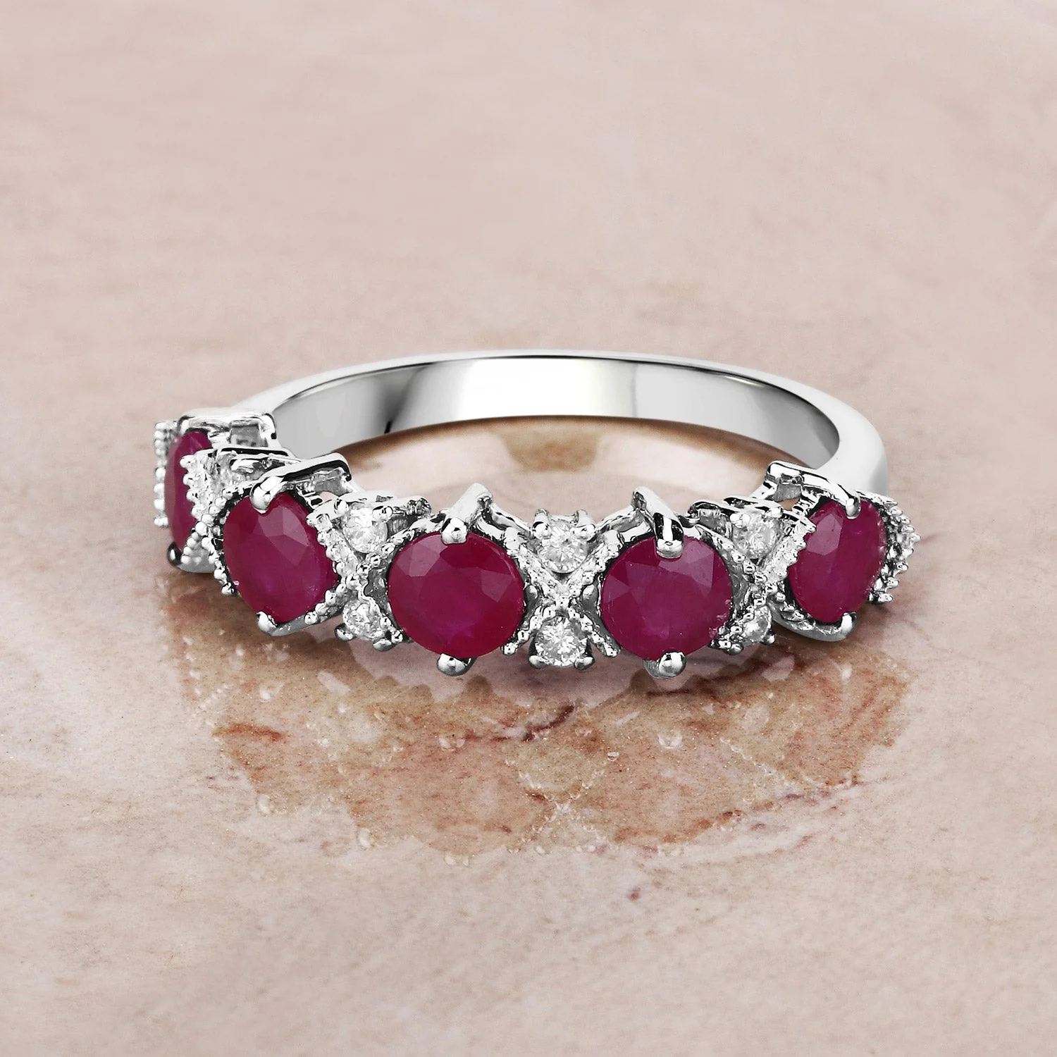 1.61 Carat Genuine Ruby and White Diamond 14K White Gold Ring - Image 4