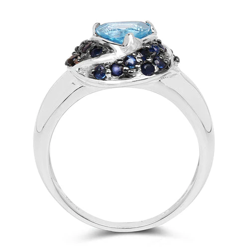 1.61 Carat Genuine Swiss Blue Topaz & Blue Sapphire .925 Sterling Silver Ring - Image 2