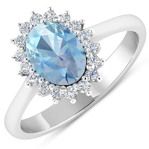 1.62 Carat Genuine Aquamarine and White Diamond 14K White Gold Ring - Image 4