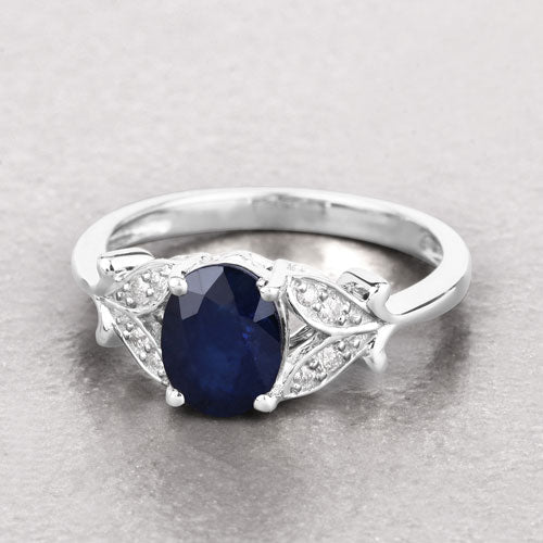 1.62 Carat Genuine Blue Sapphire and White Diamond 14K White Gold Ring - Image 4