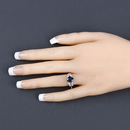 1.62 Carat Genuine Blue Sapphire and White Diamond 14K White Gold Ring - Image 5