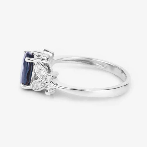 1.62 Carat Genuine Blue Sapphire and White Diamond 14K White Gold Ring - Image 6