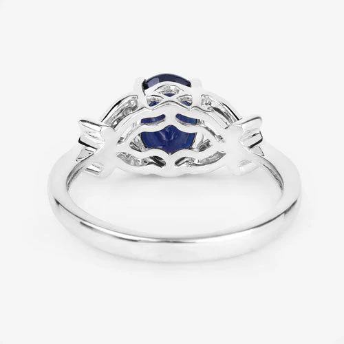 1.62 Carat Genuine Blue Sapphire and White Diamond 14K White Gold Ring - Image 7