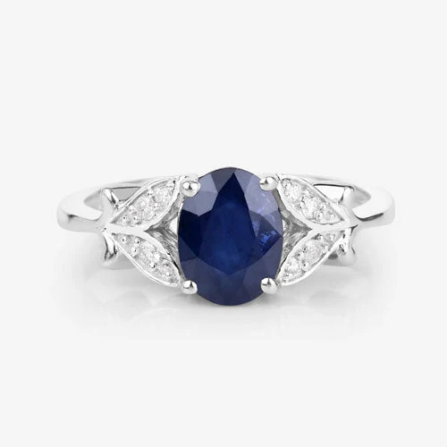 1.62 Carat Genuine Blue Sapphire and White Diamond 14K White Gold Ring - Image 8