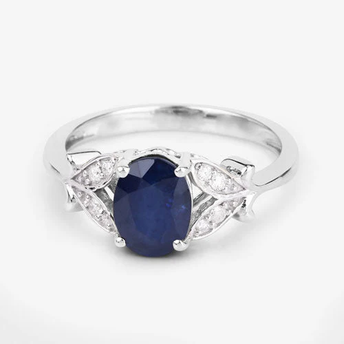 1.62 Carat Genuine Blue Sapphire and White Diamond 14K White Gold Ring - Image 9