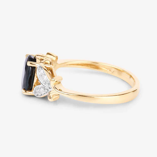 1.62 Carat Genuine Blue Sapphire and White Diamond 14K Yellow Gold Ring - Image 6