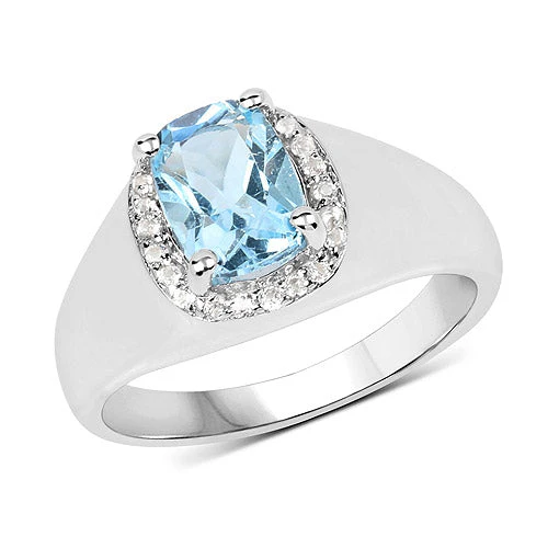 1.62 Carat Genuine Blue Topaz and White Topaz .925 Sterling Silver Ring - Image 4