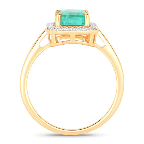 1.62 Carat Genuine Ethiopian Emerald and White Diamond 14K Yellow Gold Ring - Image 2