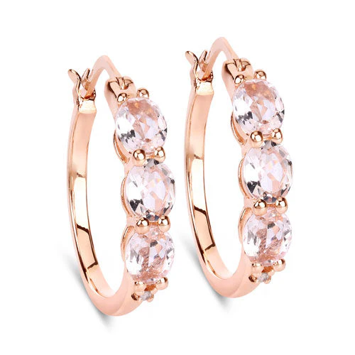 1.63 Carat Genuine Morganite and White Diamond .925 Sterling Silver Earrings - Image 5