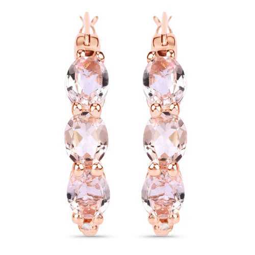 1.63 Carat Genuine Morganite and White Diamond .925 Sterling Silver Earrings - Image 7
