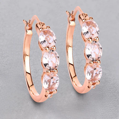 1.63 Carat Genuine Morganite and White Diamond .925 Sterling Silver Earrings - Image 8