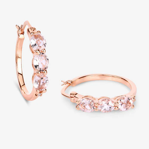 1.63 Carat Genuine Morganite and White Diamond .925 Sterling Silver Earrings - Image 9