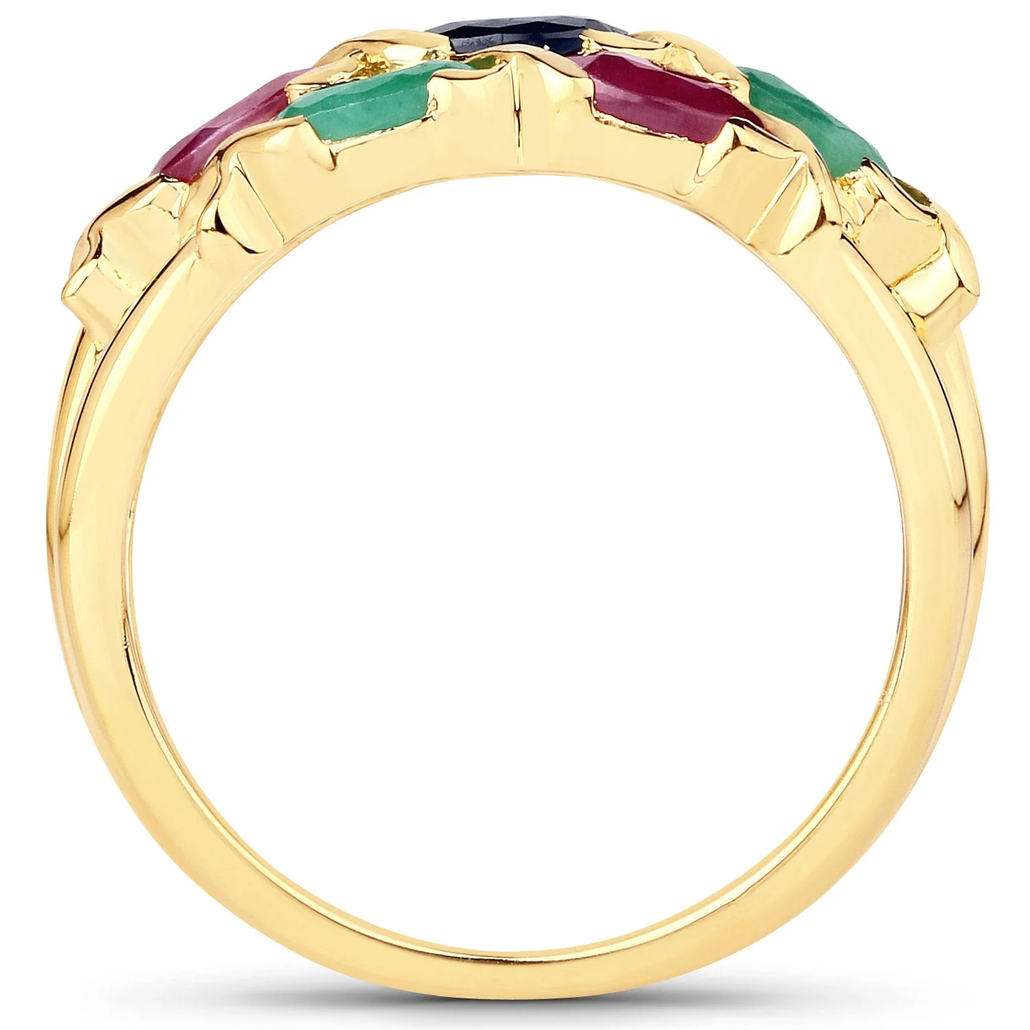 1.63 Carat Genuine Ruby, Blue Sapphire and Emerald .925 Sterling Silver Ring - Image 2