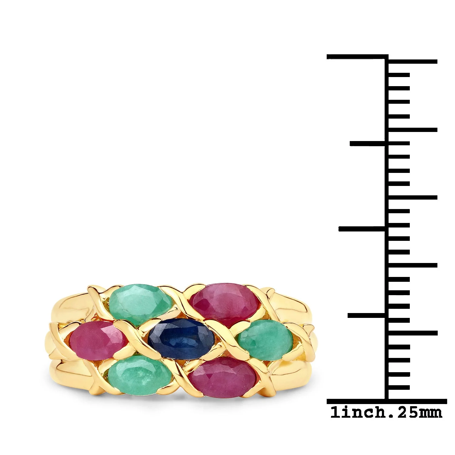 1.63 Carat Genuine Ruby, Blue Sapphire and Emerald .925 Sterling Silver Ring - Image 3