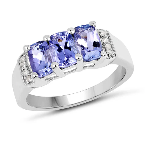 1.63 Carat Genuine Tanzanite & White Diamond .925 Sterling Silver Ring - Image 4