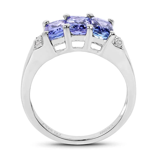 1.63 Carat Genuine Tanzanite & White Diamond .925 Sterling Silver Ring - Image 5