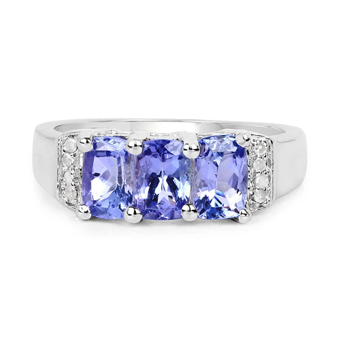 1.63 Carat Genuine Tanzanite & White Diamond .925 Sterling Silver Ring - Image 6