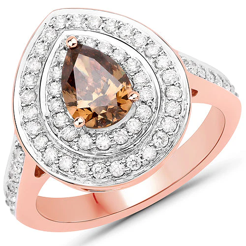 1.64 Carat Genuine Chocolate Brown Diamond and White Diamond 18K Rose Gold Ring - Image 4