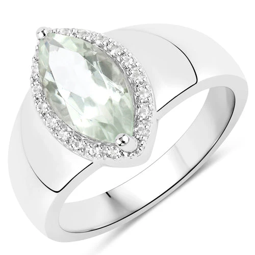 1.64 Carat Genuine Green Amethyst and White Topaz .925 Sterling Silver Ring - Image 2