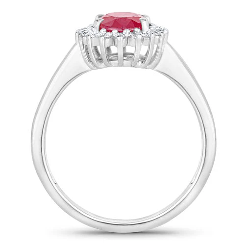 1.64 Carat Genuine Ruby and White Diamond 14K White Gold Ring - Image 2