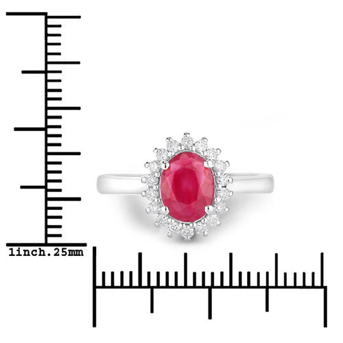 1.64 Carat Genuine Ruby and White Diamond 14K White Gold Ring - Image 3