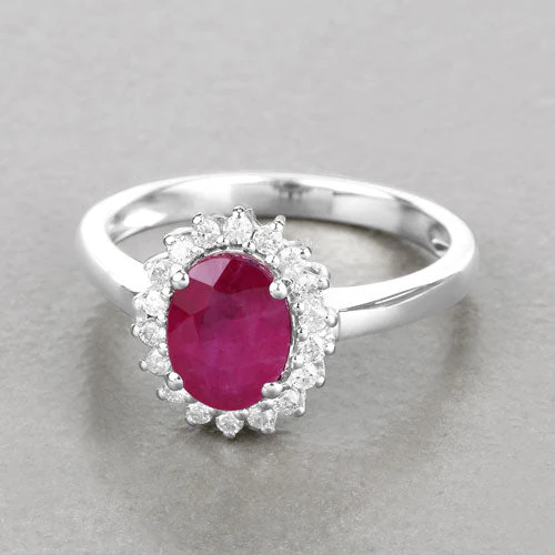 1.64 Carat Genuine Ruby and White Diamond 14K White Gold Ring - Image 4