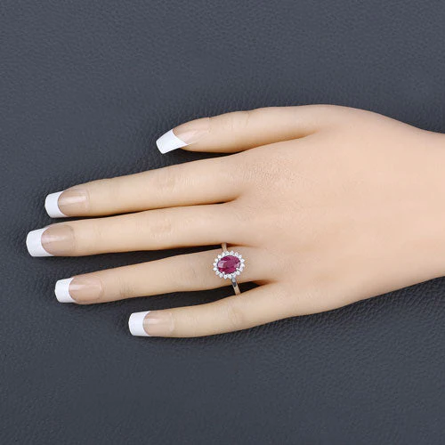 1.64 Carat Genuine Ruby and White Diamond 14K White Gold Ring - Image 5