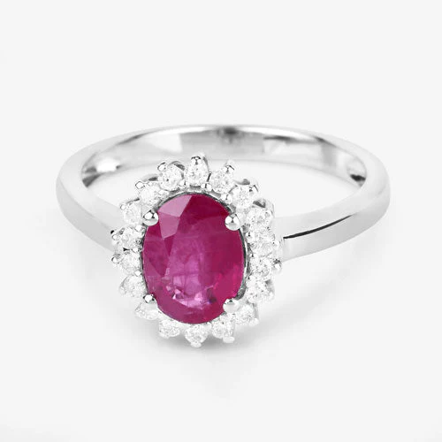 1.64 Carat Genuine Ruby and White Diamond 14K White Gold Ring - Image 9