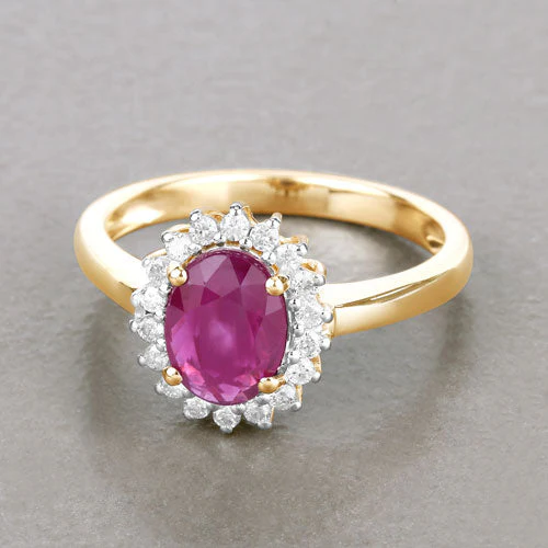 1.64 Carat Genuine Ruby and White Diamond 14K Yellow Gold Ring - Image 4