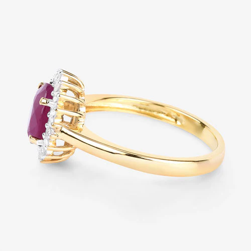 1.64 Carat Genuine Ruby and White Diamond 14K Yellow Gold Ring - Image 6