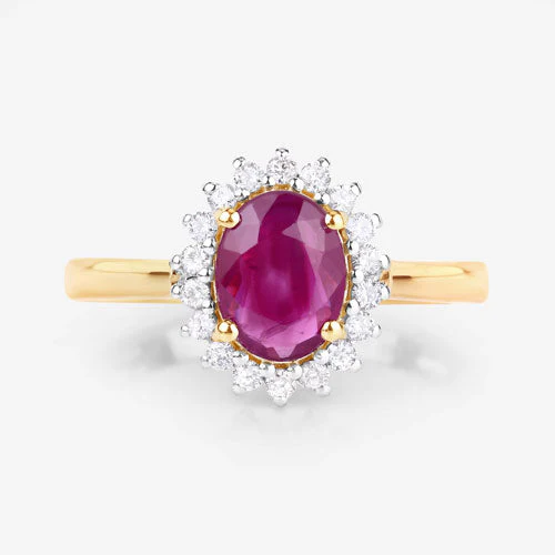 1.64 Carat Genuine Ruby and White Diamond 14K Yellow Gold Ring - Image 8