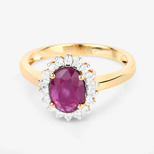 1.64 Carat Genuine Ruby and White Diamond 14K Yellow Gold Ring - Image 9