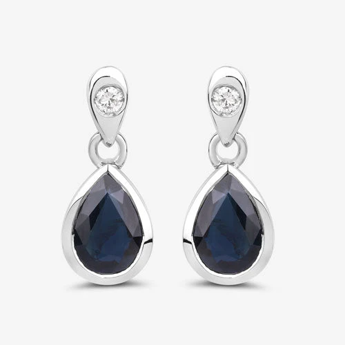 1.65 Carat Genuine Blue Sapphire and White Diamond 10K White Gold Earrings - Image 10