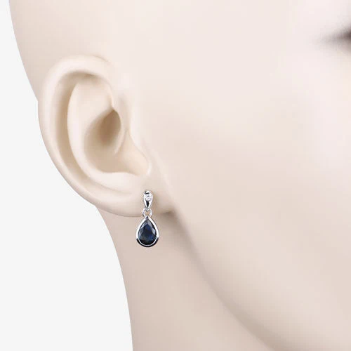1.65 Carat Genuine Blue Sapphire and White Diamond 10K White Gold Earrings - Image 5